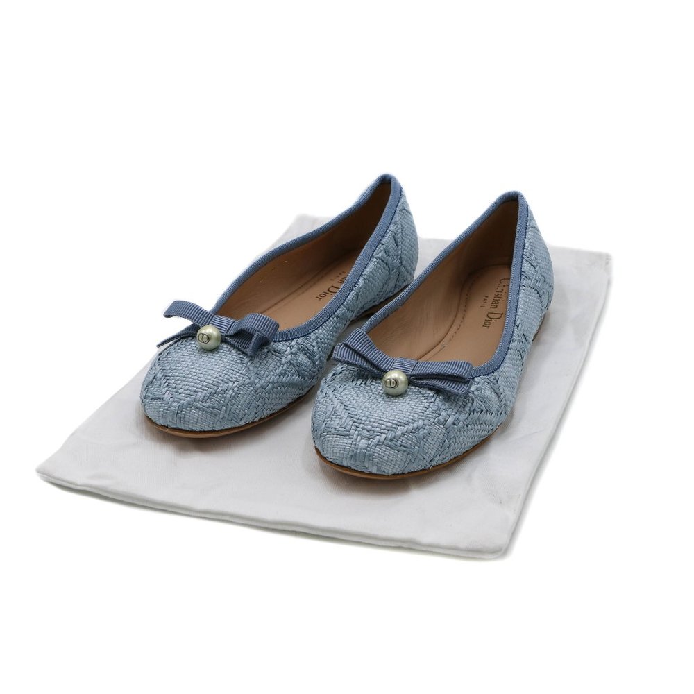 13356 - Christian Dior Ballet Flat Blue Quilted Cannage Calfskin Size 40